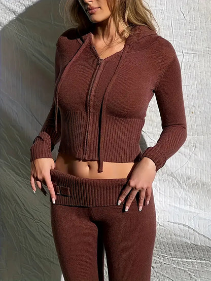 Solid Knitted Casual Two-piece Set